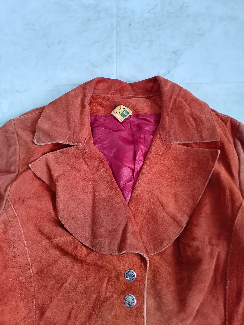 VINTAGE Suede Button-Front Jacket in Rust Orange - Picture 6 of 9